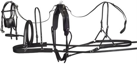 TOUGH-1 BLACK LEATHER SMALL PONY DRIVING HARNESS  TRACKER
