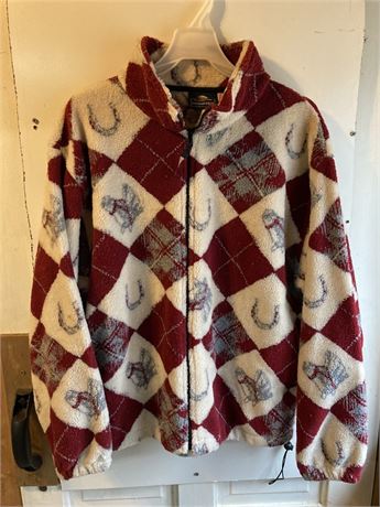 Women's Sweater Jacket Full Zip Fleece Animal  Horse design MEDIUM