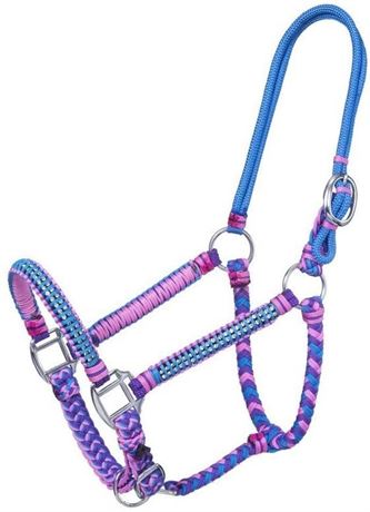 Tough 1 Halter Braided Halter Crystal Accent  Turquoise  Raspberry   205